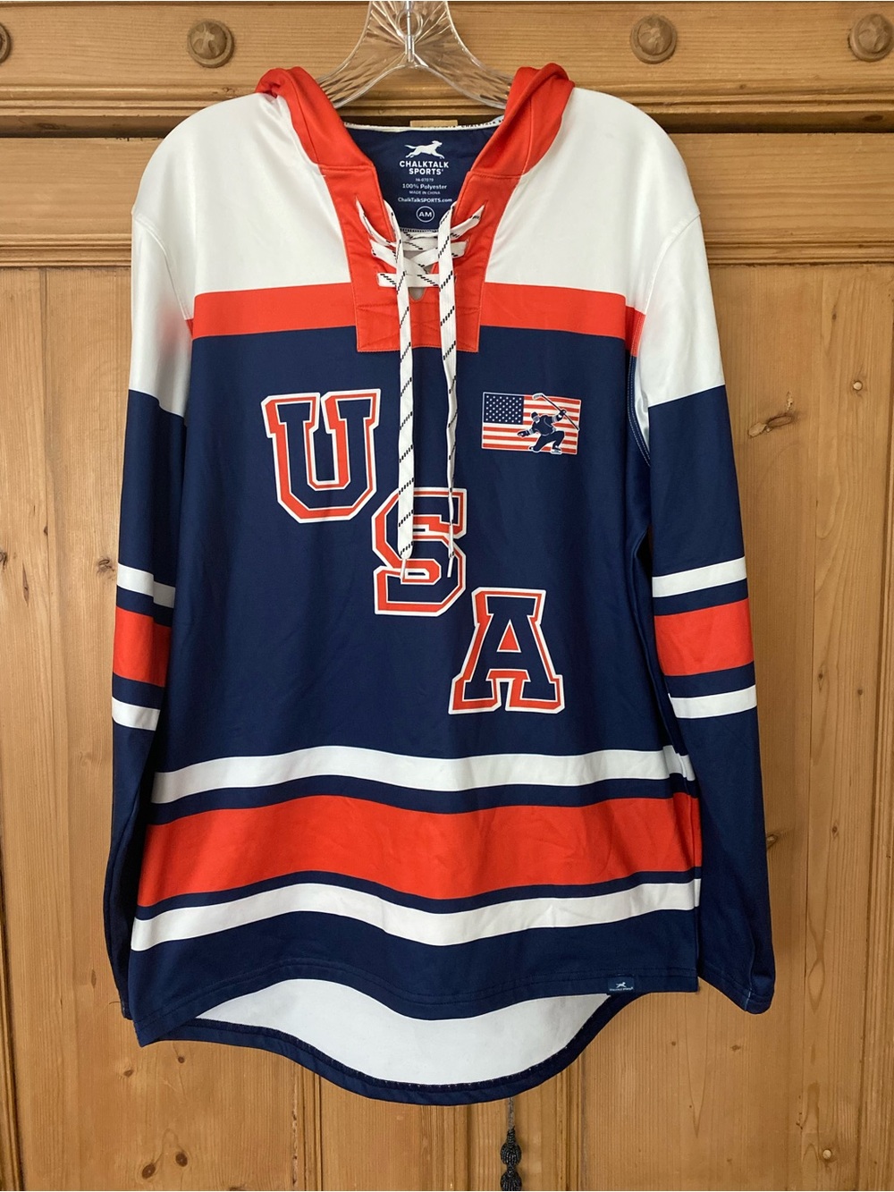 USA Colorblock Hockey Hoodie Jersey — Navy, Red & White